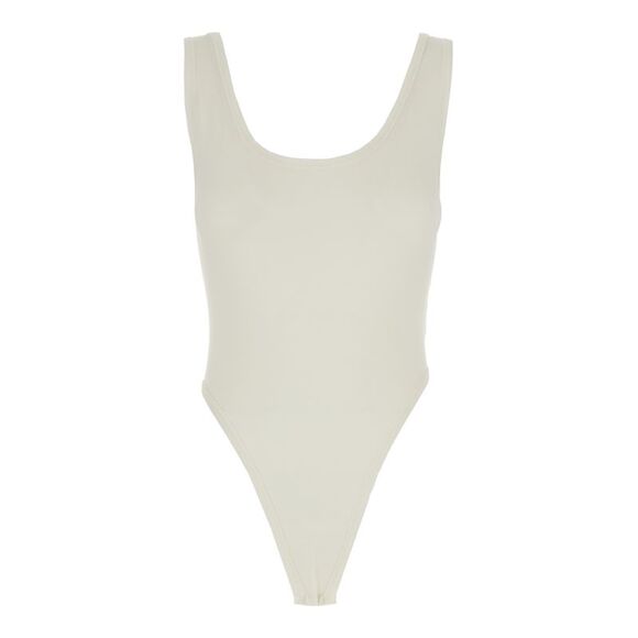 Phoebe Philo Women White Bodysuit With Round Neck In Silk Blend Stretch Woman